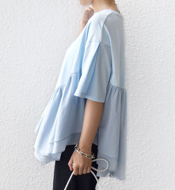 SHIPS for women「【WEB限定】〈手洗い可能〉ランダム ギャザー ドッキング TEE」|Tシャツ・カットソー|