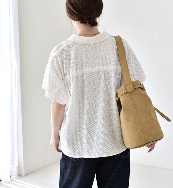 quaranciel「quaranciel:〈手洗い可能〉コットン 刺繍 スキッパー ギャザー プルオーバー シャツ」|シャツ・ブラウス|