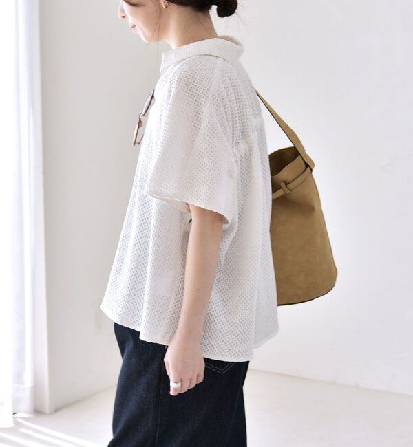 quaranciel「quaranciel:〈手洗い可能〉コットン 刺繍 スキッパー ギャザー プルオーバー シャツ」|シャツ・ブラウス|