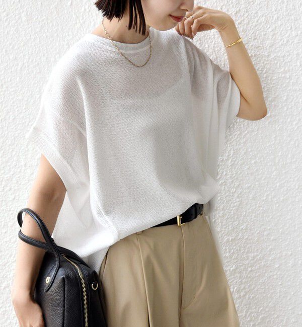 SHIPS for women「【WEB限定】シアー ワッフル スリット TEE」|Tシャツ・カットソー|