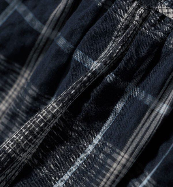 quaranciel「quaranciel:〈手洗い可能〉チェック ギャザー バンドカラー フレンチ シャツ」|シャツ・ブラウス|
