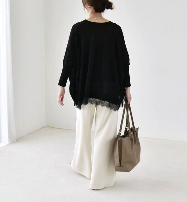 quaranciel「quaranciel:〈手洗い可能〉レース ヘム Vネック ポンチョ ニット カーディガン」|カーディガン|