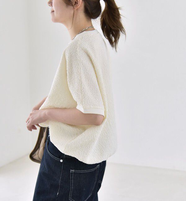 quaranciel「quaranciel:〈洗濯機可能〉カットジャカード ルーズ フレンチスリーブ プルオーバー」|Tシャツ・カットソー|