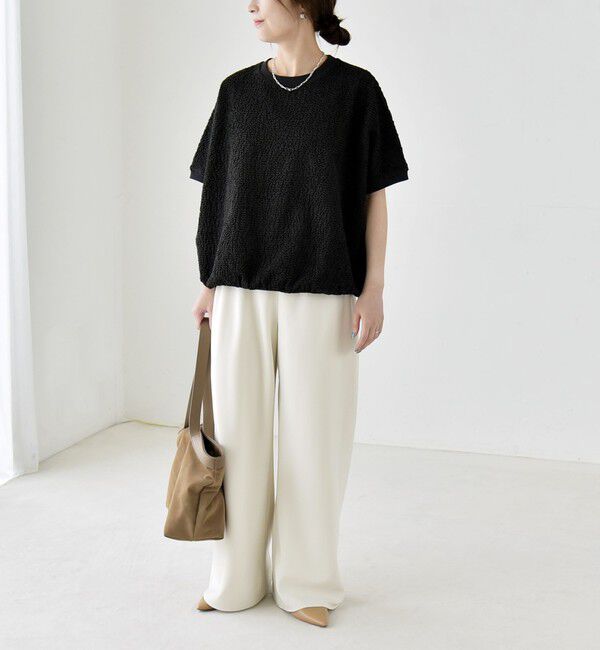 quaranciel「quaranciel:〈洗濯機可能〉カットジャカード ルーズ フレンチスリーブ プルオーバー」|Tシャツ・カットソー|