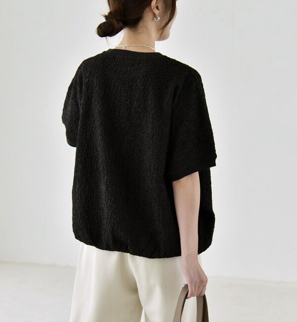 quaranciel「quaranciel:〈洗濯機可能〉カットジャカード ルーズ フレンチスリーブ プルオーバー」|Tシャツ・カットソー|