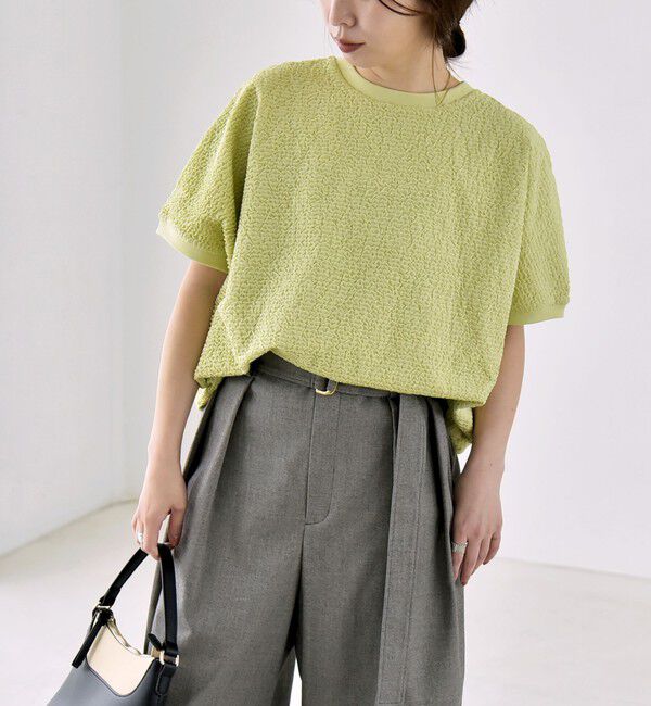 quaranciel「quaranciel:〈洗濯機可能〉カットジャカード ルーズ フレンチスリーブ プルオーバー」|Tシャツ・カットソー|