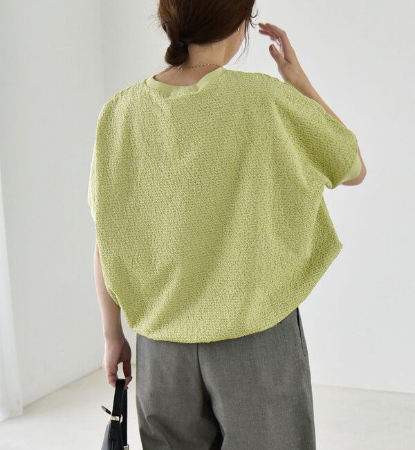 quaranciel「quaranciel:〈洗濯機可能〉カットジャカード ルーズ フレンチスリーブ プルオーバー」|Tシャツ・カットソー|