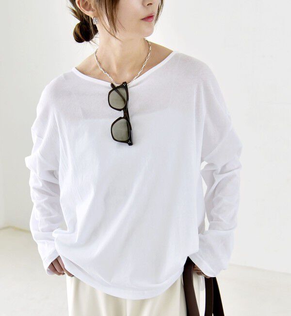 quaranciel「quaranciel:〈手洗い可能〉シアー コットン ボートネック ルーズ ロンTEE」|Tシャツ・カットソー|オフホワイト