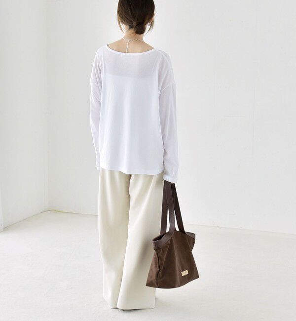 quaranciel「quaranciel:〈手洗い可能〉シアー コットン ボートネック ルーズ ロンTEE」|Tシャツ・カットソー|