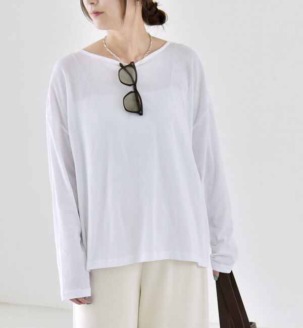 quaranciel「quaranciel:〈手洗い可能〉シアー コットン ボートネック ルーズ ロンTEE」|Tシャツ・カットソー|