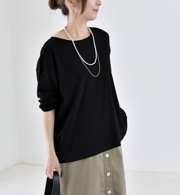 quaranciel「quaranciel:〈手洗い可能〉シアー コットン ボートネック ルーズ ロンTEE」|Tシャツ・カットソー|
