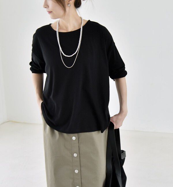 quaranciel「quaranciel:〈手洗い可能〉シアー コットン ボートネック ルーズ ロンTEE」|Tシャツ・カットソー|