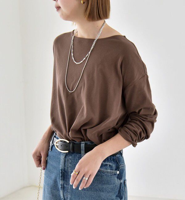 quaranciel「quaranciel:〈手洗い可能〉シアー コットン ボートネック ルーズ ロンTEE」|Tシャツ・カットソー|