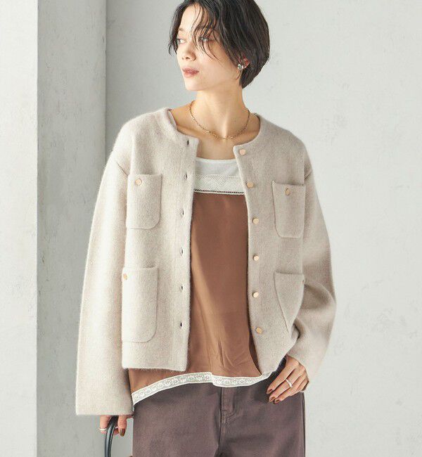 SHIPS for women「《予約》〈手洗い可能〉ノーカラー ヘアリー ニット ジャケット」|カーディガン|