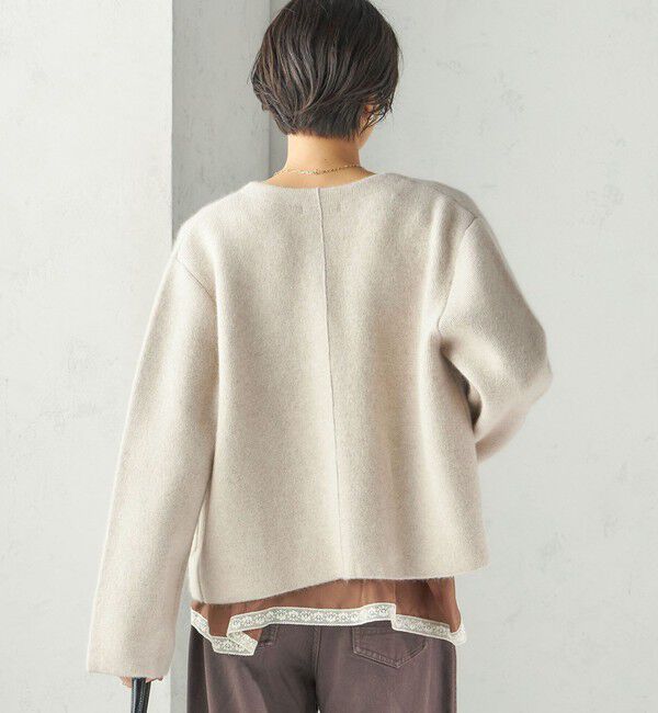 SHIPS for women「《予約》〈手洗い可能〉ノーカラー ヘアリー ニット ジャケット」|カーディガン|