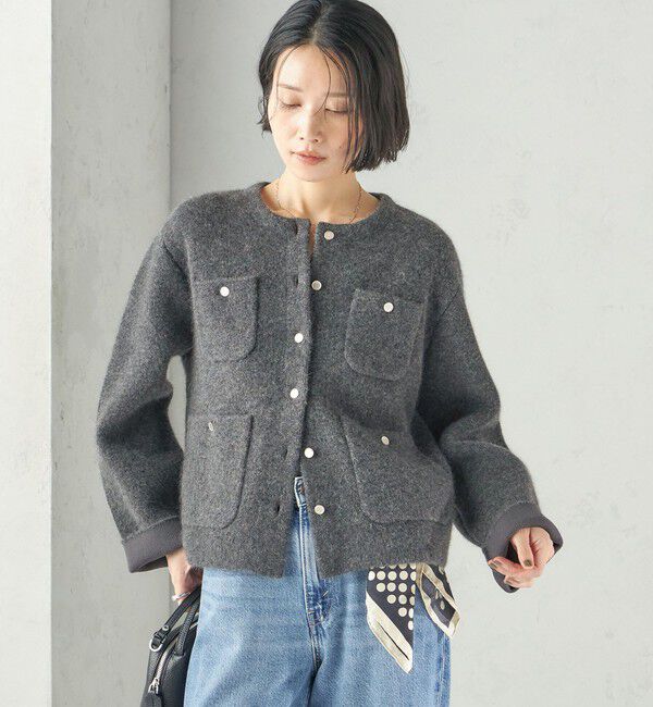 SHIPS for women「《予約》〈手洗い可能〉ノーカラー ヘアリー ニット ジャケット」|カーディガン|