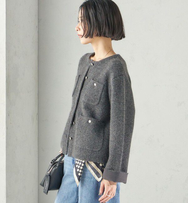 SHIPS for women「《予約》〈手洗い可能〉ノーカラー ヘアリー ニット ジャケット」|カーディガン|