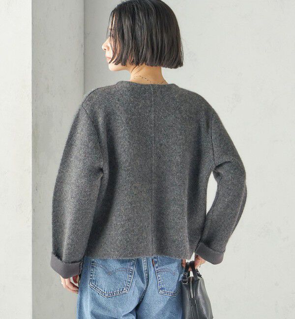 SHIPS for women「《予約》〈手洗い可能〉ノーカラー ヘアリー ニット ジャケット」|カーディガン|