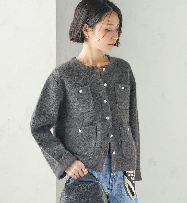 SHIPS for women「《予約》〈手洗い可能〉ノーカラー ヘアリー ニット ジャケット」|カーディガン|