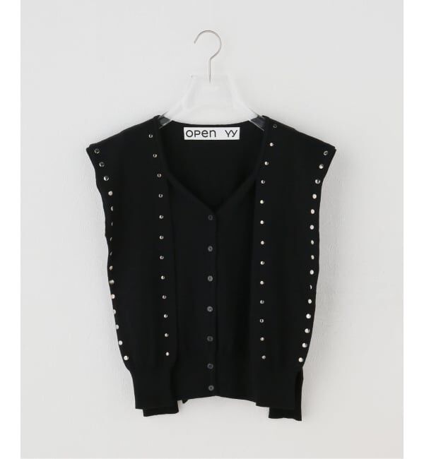 PULP「Geek Office / ギークオフィス OPEN YY Knitted STUD SLEEVE LAYERED CARD」|カーディガン|ブラック