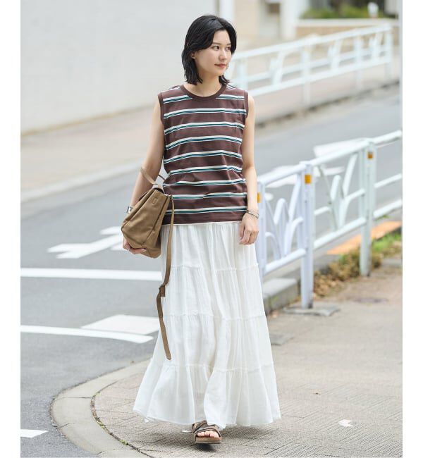JOURNAL STANDARD「《追加4》汗ジミ防止天竺ボーダーノースリーブ」|Tシャツ・カットソー|