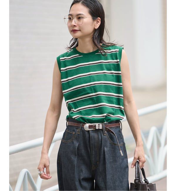 JOURNAL STANDARD「《追加4》汗ジミ防止天竺ボーダーノースリーブ」|Tシャツ・カットソー|
