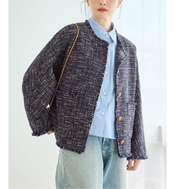 journal standard L'essage「《予約》GIOLICA TWEED ドルマンジャケット」|ノーカラージャケット|ネイビー
