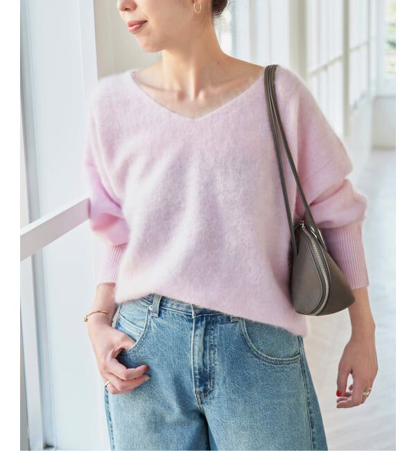 Spick and Span「《予約》ウールファーVネックプルオーバー」|ニット・セーター|ピンク A