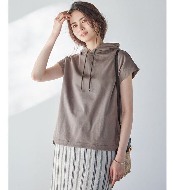 23区「【SLOW/一部店舗限定】コンパクトインレー フレンチスリーブ フーディー」|Tシャツ・カットソー|グレージュ