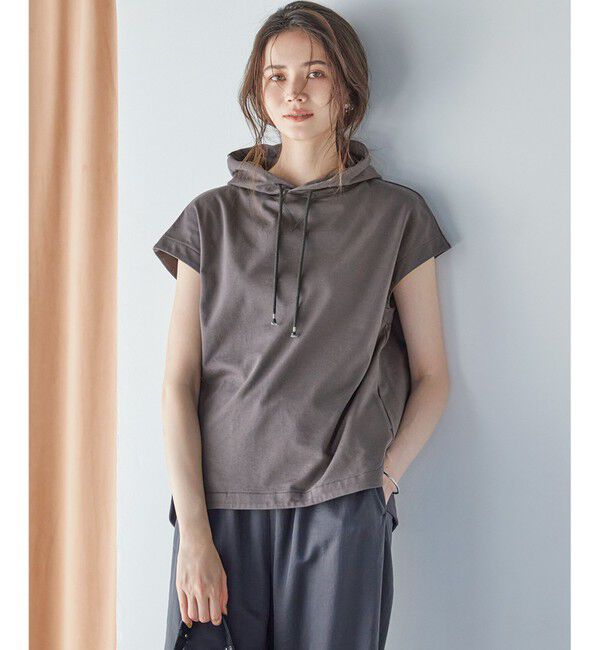 23区「【SLOW/一部店舗限定】コンパクトインレー フレンチスリーブ フーディー」|Tシャツ・カットソー|スレート