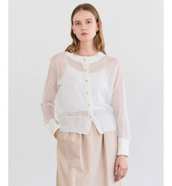 BEIGE,「PYRRHOT / シアーコンビ リブカーディガン」|ニット・セーター|Ecru