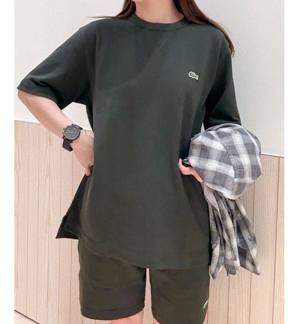 LACOSTE「L.12.12アレンジ ガゼット付き鹿の子地 半袖Tシャツ」|Tシャツ・カットソー|チャコールグレー
