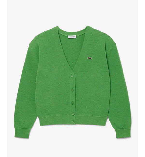 LACOSTE「配色シームライン Vネックショートニットカーディガン」|カーディガン|