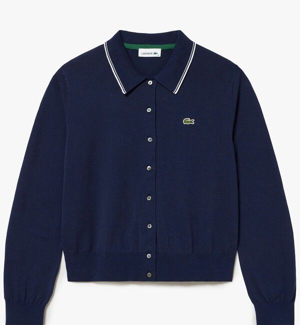 LACOSTE「配色ラインディテールニットポロカーディガン」|カーディガン|