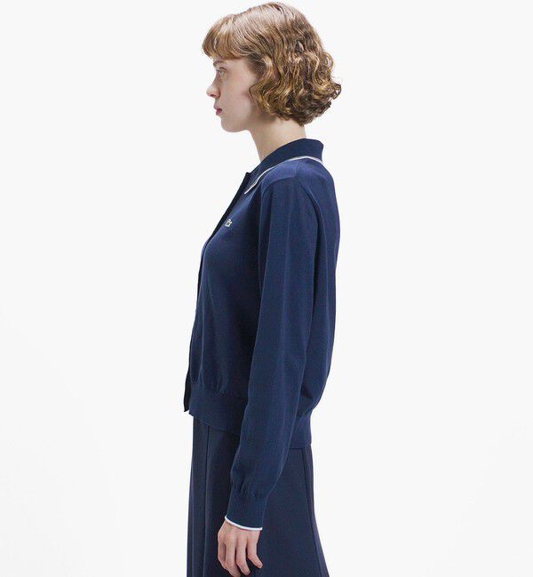 LACOSTE「配色ラインディテールニットポロカーディガン」|カーディガン|
