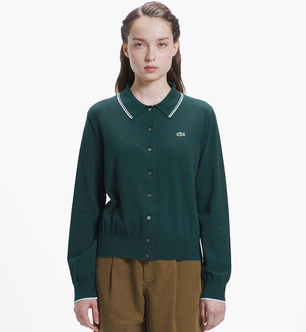 LACOSTE「配色ラインディテールニットポロカーディガン」|カーディガン|