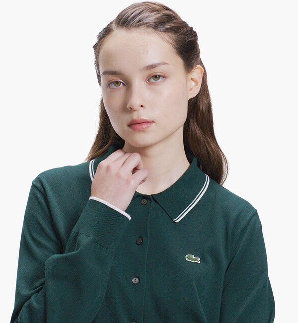 LACOSTE「配色ラインディテールニットポロカーディガン」|カーディガン|