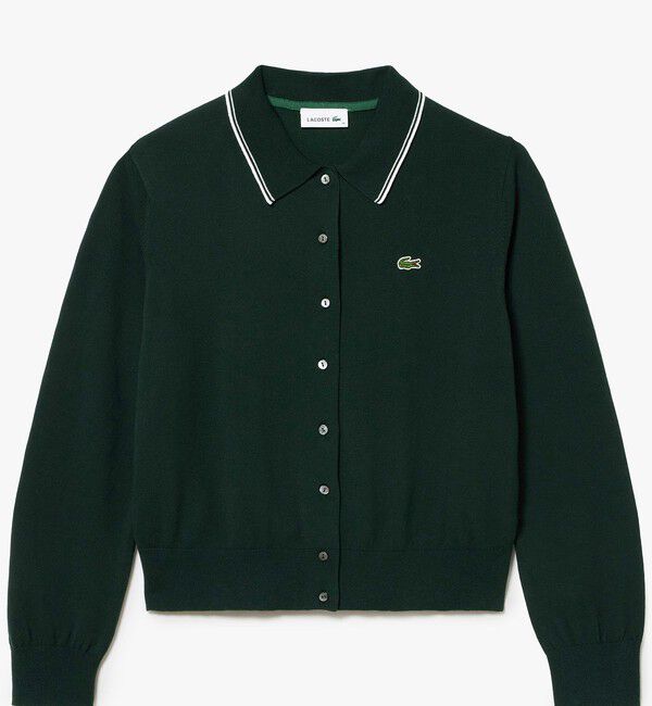 LACOSTE「配色ラインディテールニットポロカーディガン」|カーディガン|
