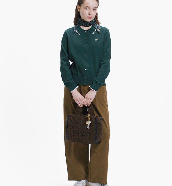 LACOSTE「配色ラインディテールニットポロカーディガン」|カーディガン|