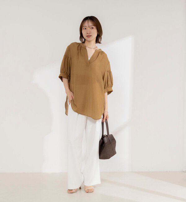 NOLLEY'S「《接触冷感》【BECシリーズ】ウォッシャブル半袖オーバーギャザーブラウス」|シャツ・ブラウス|