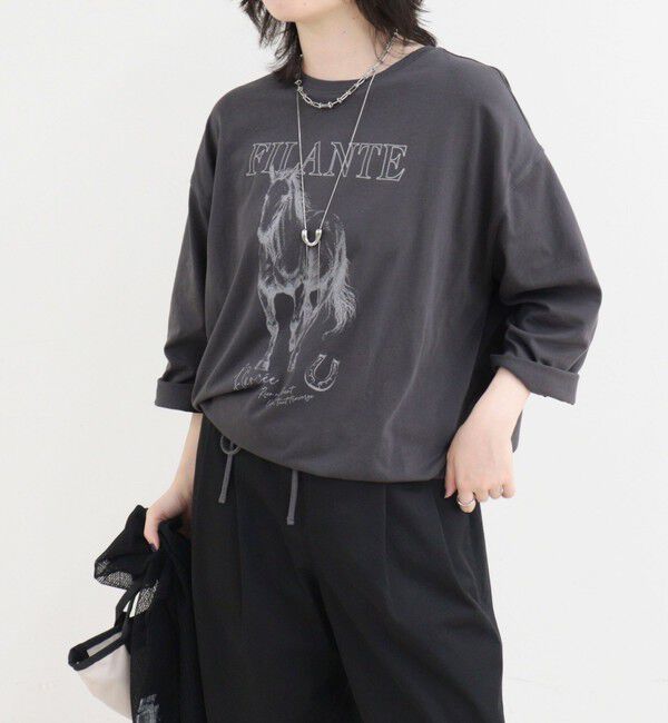 fredy emue「ホースプリント裾ドロストTシャツ」|Tシャツ・カットソー|