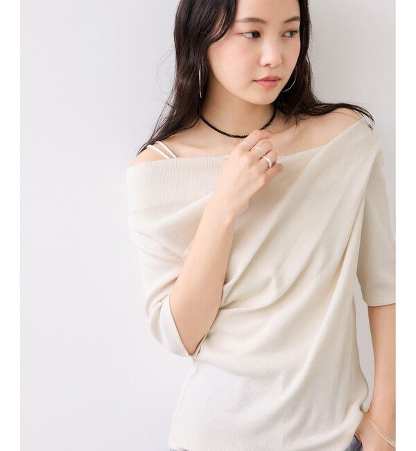 VIS「ドット＆無地テレコリブハーフスリーブドレーププルオーバー」|Tシャツ・カットソー|