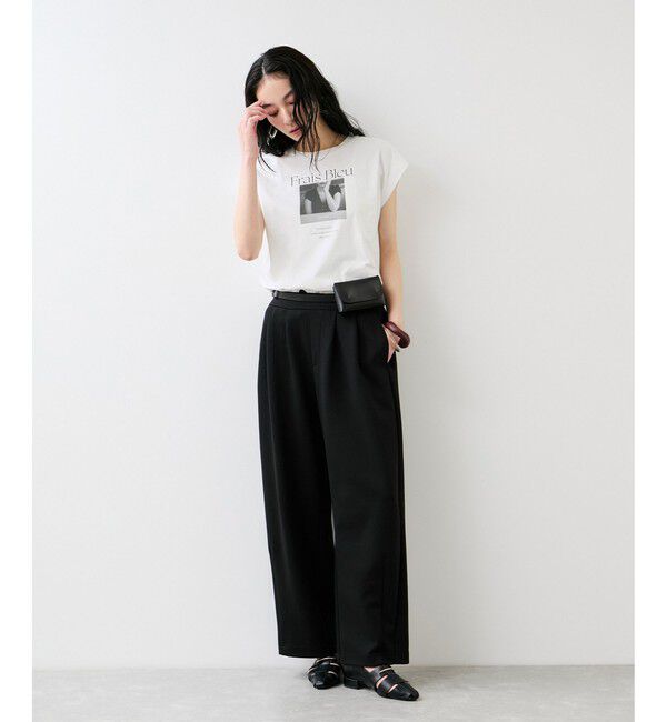 VIS「フォト＆ロゴプリントフレンチスリーブTシャツ/接触冷感」|Tシャツ・カットソー|