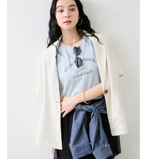 VIS「フォト＆ロゴプリントフレンチスリーブTシャツ/接触冷感」|Tシャツ・カットソー|