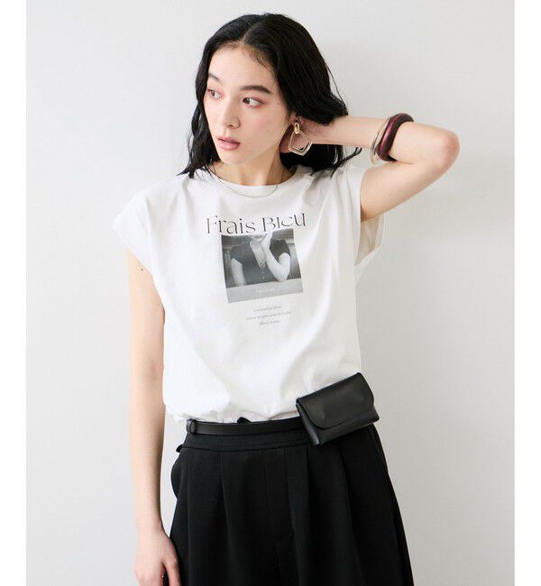 VIS「フォト＆ロゴプリントフレンチスリーブTシャツ/接触冷感」|Tシャツ・カットソー|