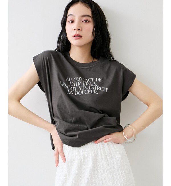 VIS「フォト＆ロゴプリントフレンチスリーブTシャツ/接触冷感」|Tシャツ・カットソー|