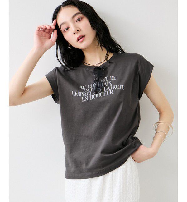 VIS「フォト＆ロゴプリントフレンチスリーブTシャツ/接触冷感」|Tシャツ・カットソー|