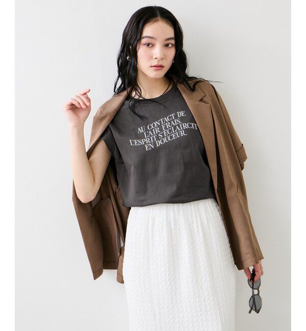 VIS「フォト＆ロゴプリントフレンチスリーブTシャツ/接触冷感」|Tシャツ・カットソー|