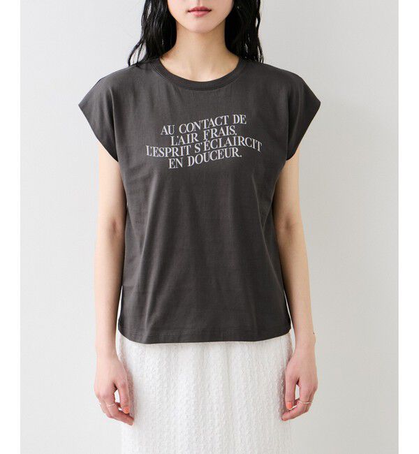 VIS「フォト＆ロゴプリントフレンチスリーブTシャツ/接触冷感」|Tシャツ・カットソー|