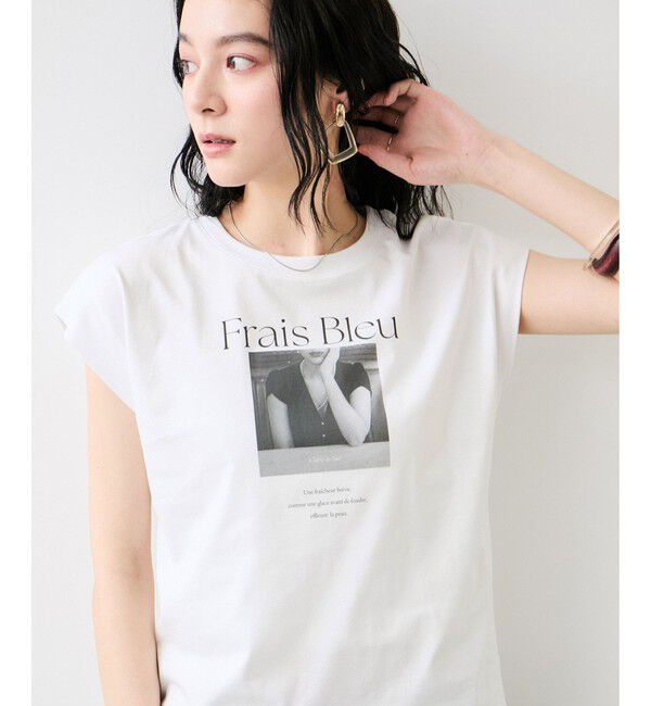 VIS「フォト＆ロゴプリントフレンチスリーブTシャツ/接触冷感」|Tシャツ・カットソー|